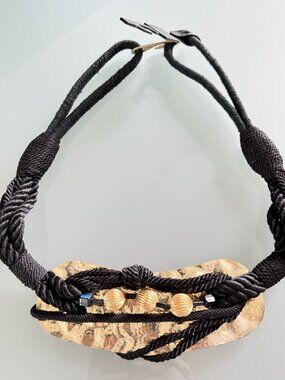 Vintage Belt Black braided cord/gold center piece fashion size M adjustable